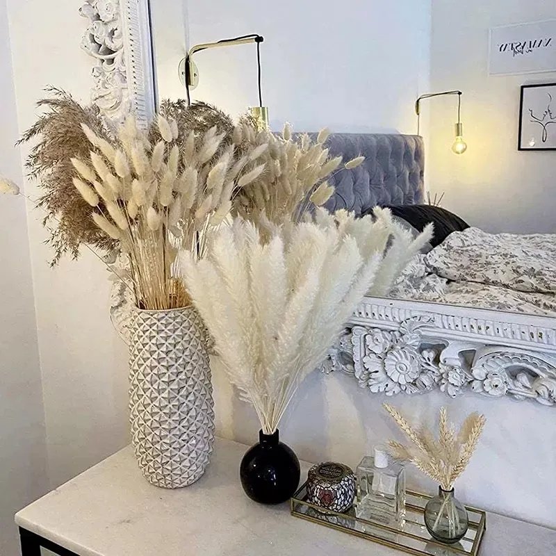 Fluffy Pampas Dried Flowers Bouquet Home Decor Natural Bunny Rabbit Tail Grass Artificial Flower Wedding Party Decoration