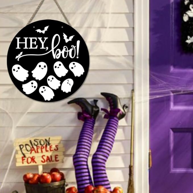Wooden UV Printed Halloween Home Decor Wreath Spooky Front Door Hanging Wreath Halloween Party Supplies