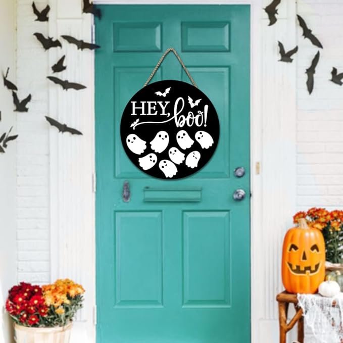 Wooden UV Printed Halloween Home Decor Wreath Spooky Front Door Hanging Wreath Halloween Party Supplies