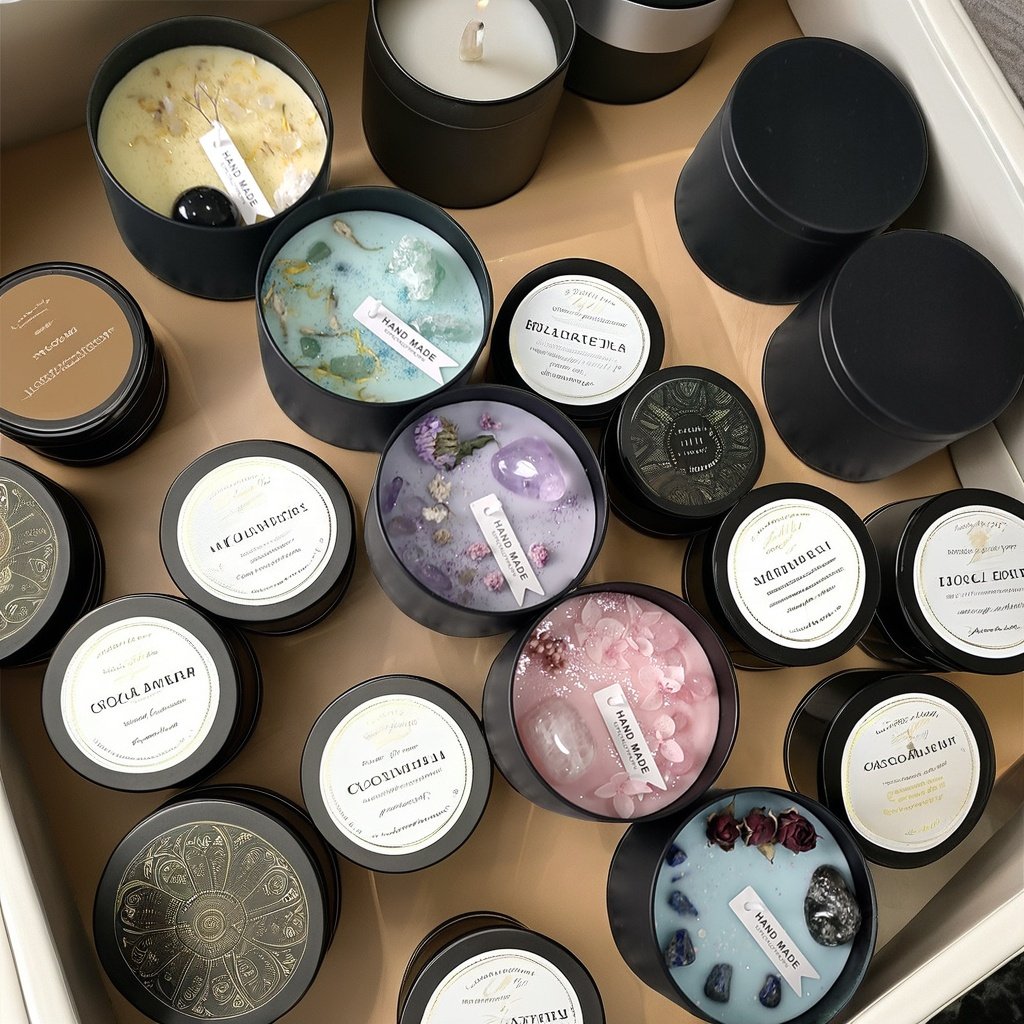Customizable Color 8OZ Dry Flower Aromatherapy Scented Candles in Black Tin for Home Decoration Christmas & Diwali Holidays