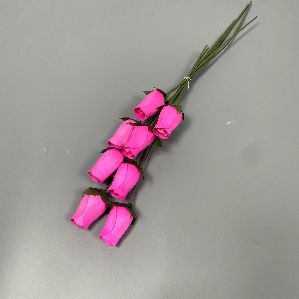 Handmade Craft Vibrant Color Dozen Natural Dried Flowers Bright Wooden Rose Bud For Floral Home Decoration