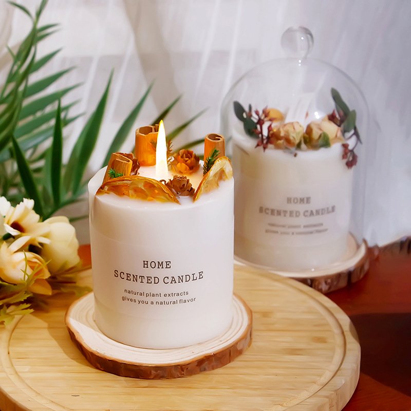 Luxury Custom Dried Flower Soy Wax Glass Jar Gift Candles With Glass Lid Soy Wax Candles Aroma Gift Box Scented Candles