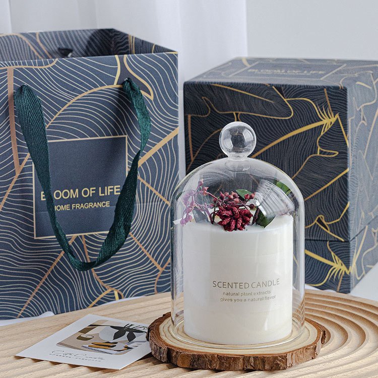 Luxury Custom Dried Flower Soy Wax Glass Jar Gift Candles With Glass Lid Soy Wax Candles Aroma Gift Box Scented Candles