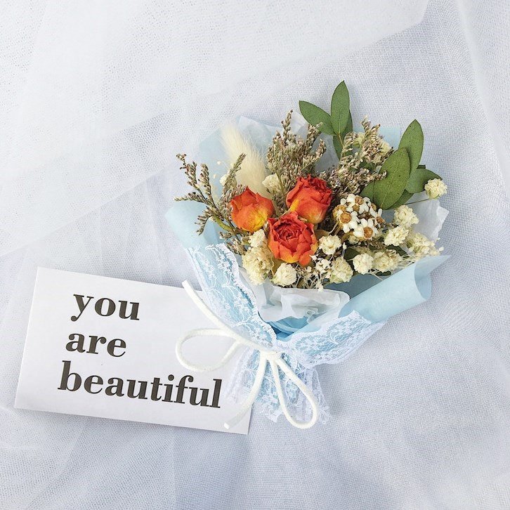 O-063 Valentine's Day Boho Decor Mini Real Dried Flowers Bouquet Small Wedding Dried Flower Bouquet