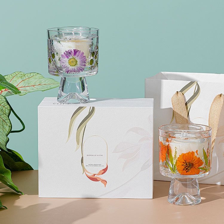 Home Decoration Wholesale Custom Aroma Private Label Soy Wax Printed Clear Glass Jar Holder Scented Candle for Gift Set