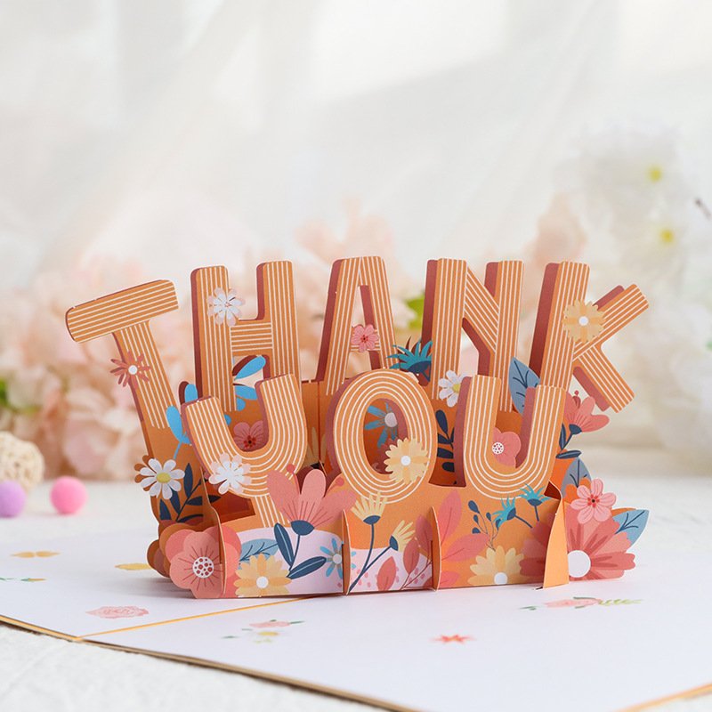Three-dimensional birthday greeting card thank you paper carving handmade creative birthday blessing message small card cross-bo