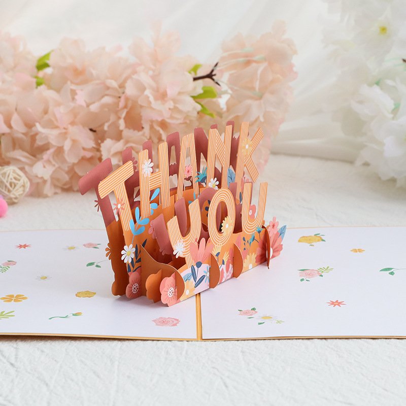 Three-dimensional birthday greeting card thank you paper carving handmade creative birthday blessing message small card cross-bo