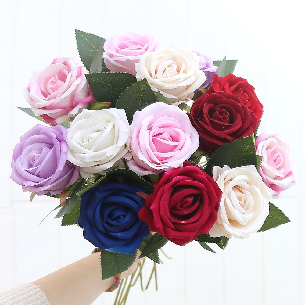 Hot Selling Single Velvet Artificial Flowers Wedding Decoration Long Stem Red Rose Decoration Living Room Restaurant