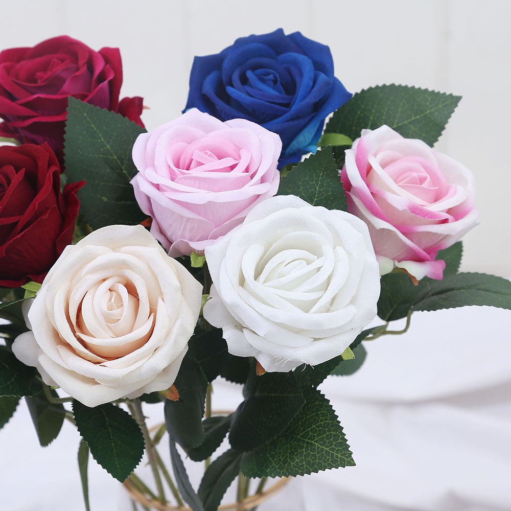 Hot Selling Single Velvet Artificial Flowers Wedding Decoration Long Stem Red Rose Decoration Living Room Restaurant