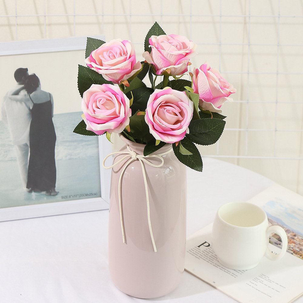 Hot Selling Single Velvet Artificial Flowers Wedding Decoration Long Stem Red Rose Decoration Living Room Restaurant