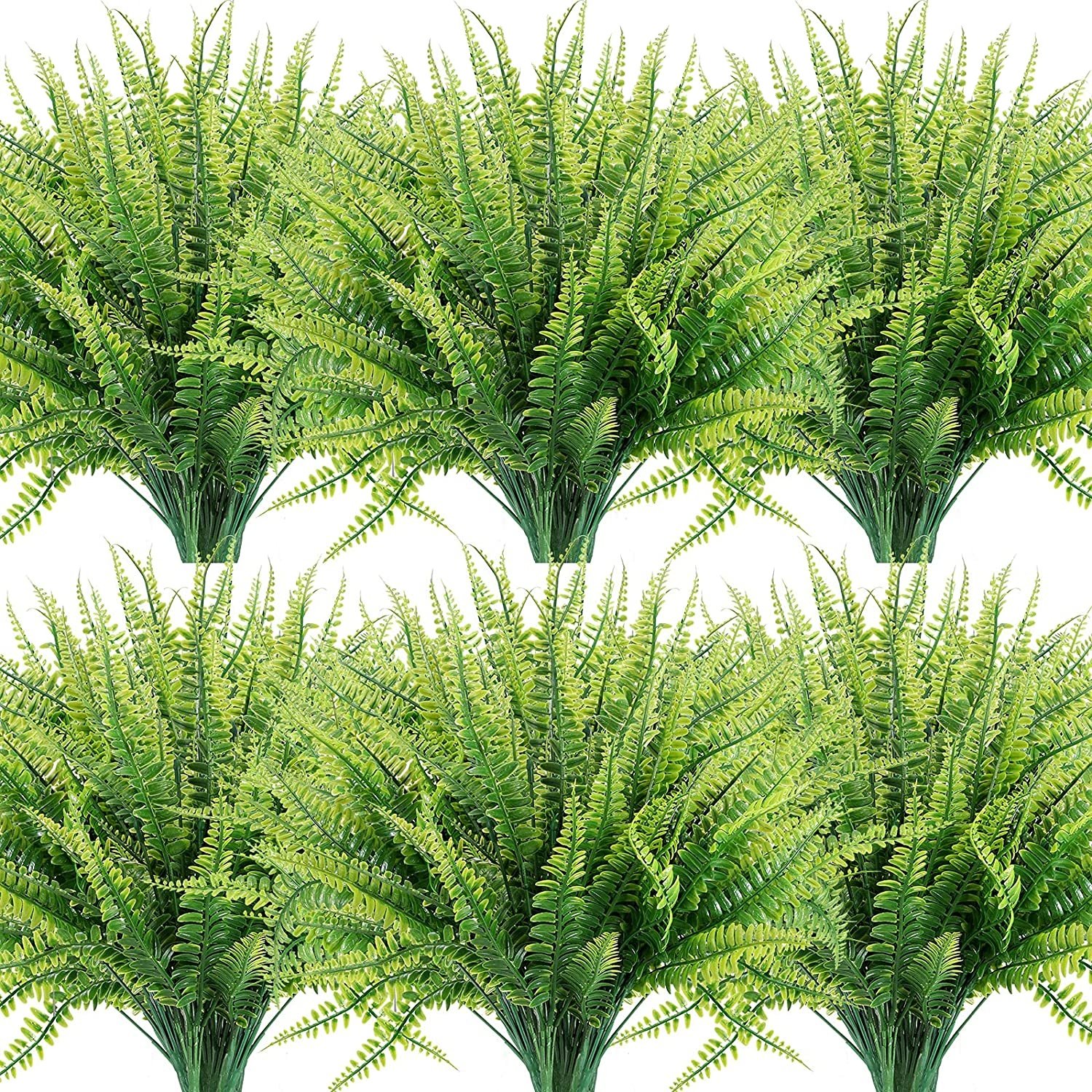 12 Bundles Artificial Plants Boston Fern Greenery Outdoor UV Resistant Faux Plastic Plants