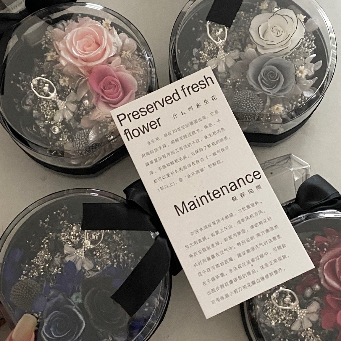 Valentines day Birthday gift Romantic Real natural Dried Roses Immortal eternal rose preserved flowers in Glass Dome gift box