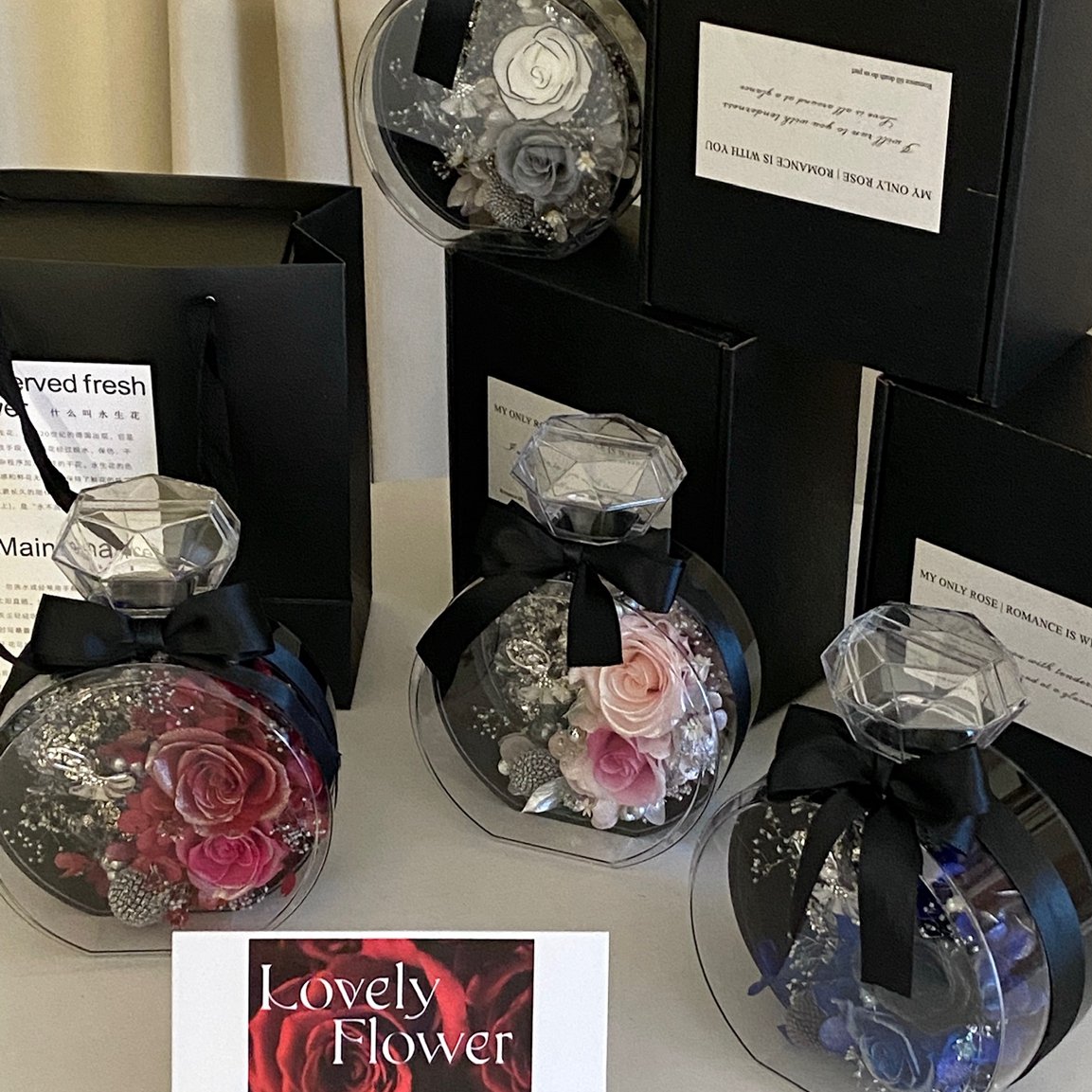 Valentines day Birthday gift Romantic Real natural Dried Roses Immortal eternal rose preserved flowers in Glass Dome gift box