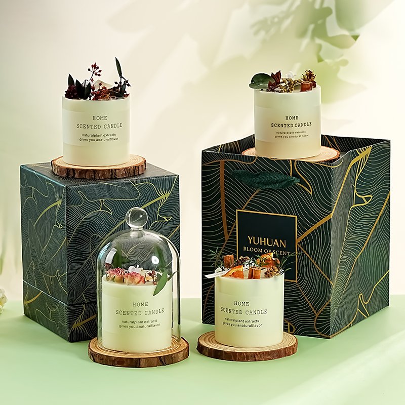 Candles Manufacturers Custom Luxury aroma Dried Flower Plants Scented Candles Soy Wax Essential Oils Aromatherapy Candles GIFT