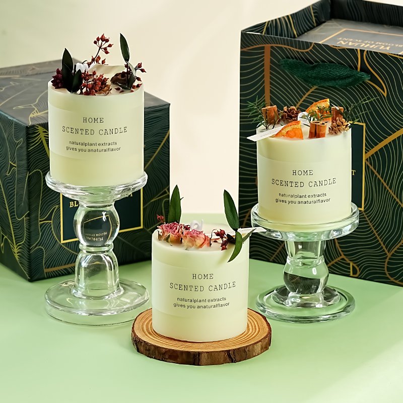 Candles Manufacturers Custom Luxury aroma Dried Flower Plants Scented Candles Soy Wax Essential Oils Aromatherapy Candles GIFT