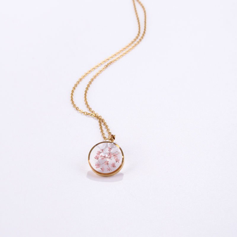 Factory Custom Resin Birth Month Flower Necklace Women Stainless Steel Jewelry Real Dried Flower Necklace