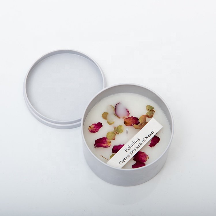 2023 cheap price private label tin scented luxury aroma decorative Dried Flower Crystal Candle