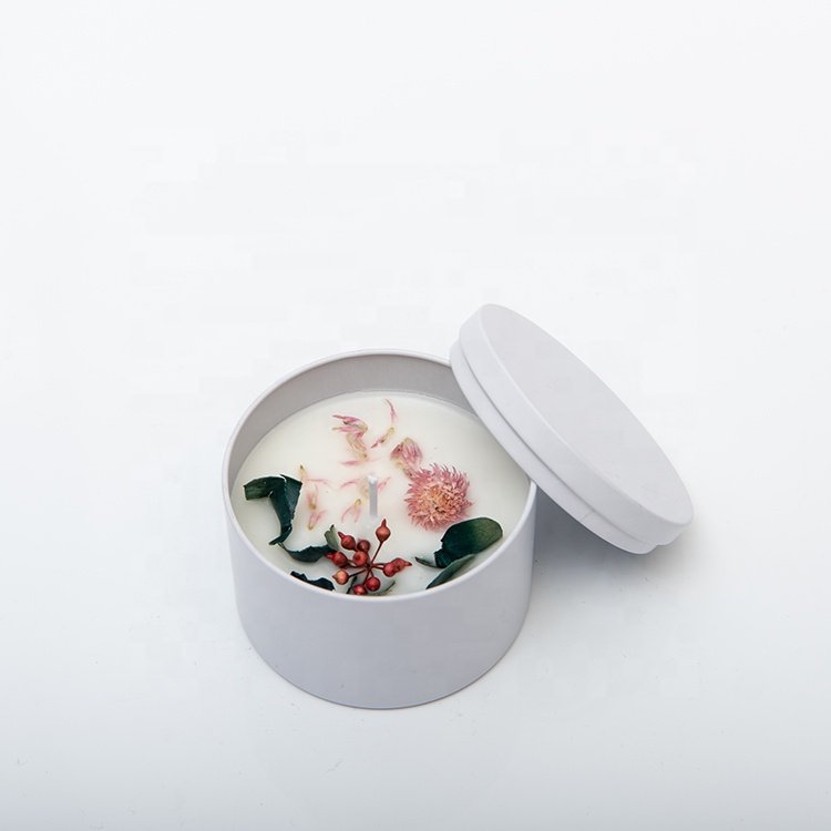 2023 cheap price private label tin scented luxury aroma decorative Dried Flower Crystal Candle