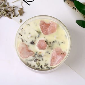 Wholesale Private Label 2 Wick Candle Glass Jar 100% Soy Wax Dried Flower White Barn 3 Wick Scented Candle with Crystals Inside