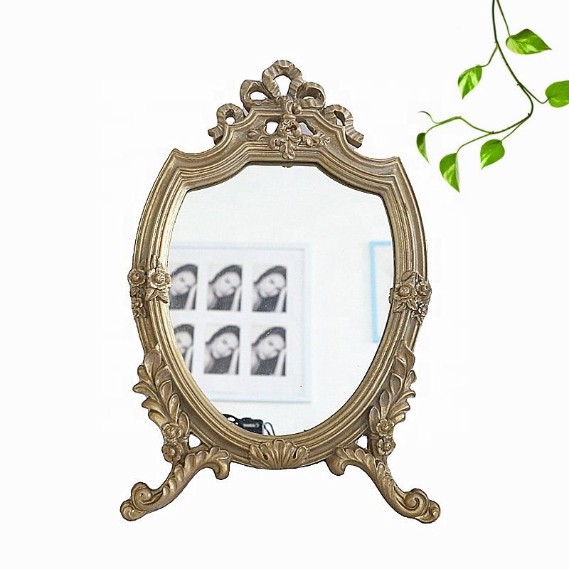 European Style Antique Gold Resin Frame Decorative Wall Mirror Sculpture Pattern Tabletop Makeup Mirrors for Home Decoration