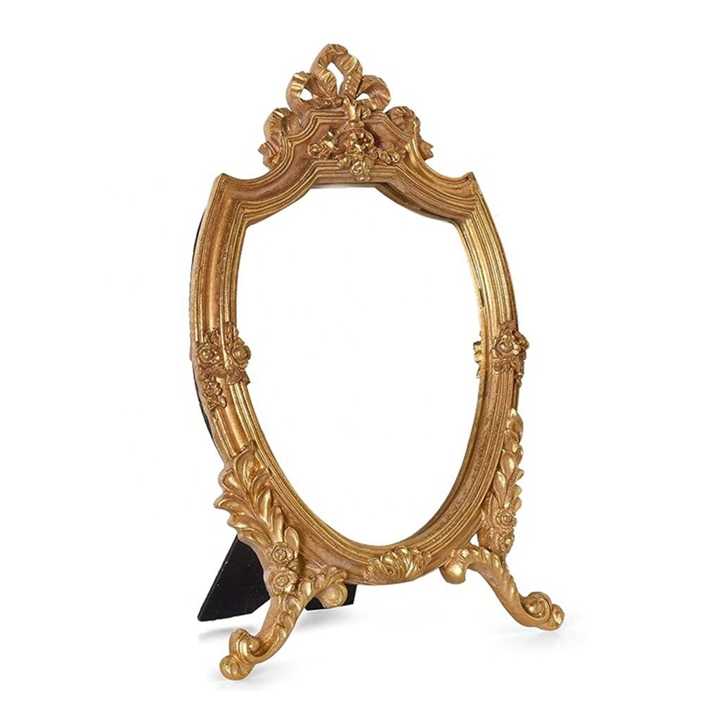 European Style Antique Gold Resin Frame Decorative Wall Mirror Sculpture Pattern Tabletop Makeup Mirrors for Home Decoration