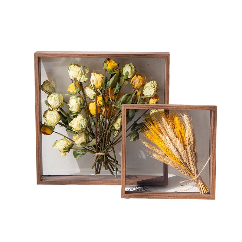 New diy double display glass picture shadow box picture 3d wooden dried flower photo frame