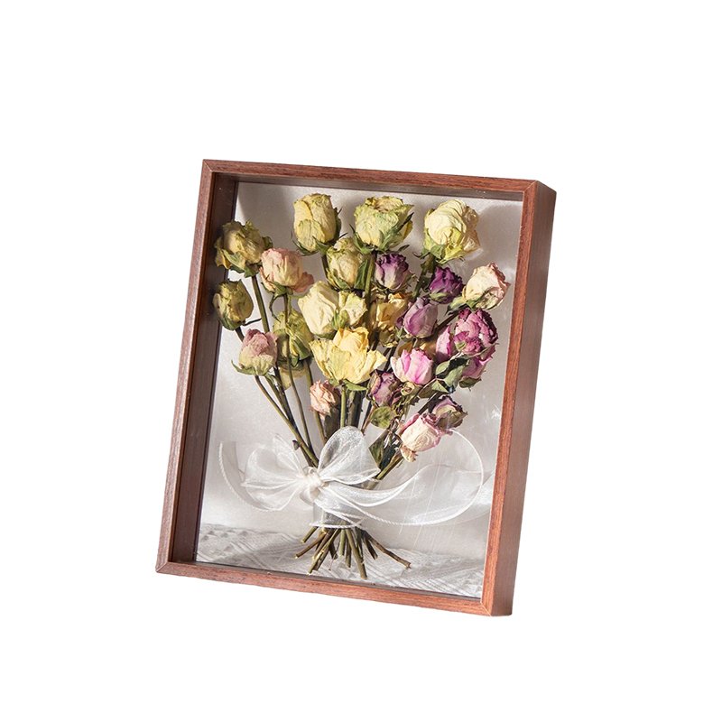 New diy double display glass picture shadow box picture 3d wooden dried flower photo frame