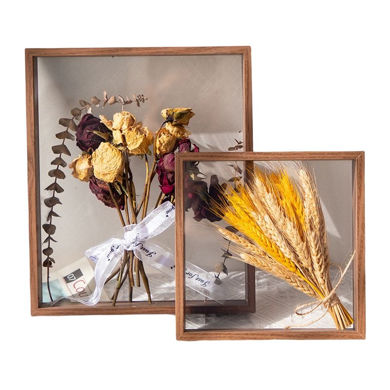 New diy double display glass picture shadow box picture 3d wooden dried flower photo frame