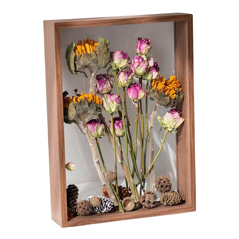 New diy double display glass picture shadow box picture 3d wooden dried flower photo frame