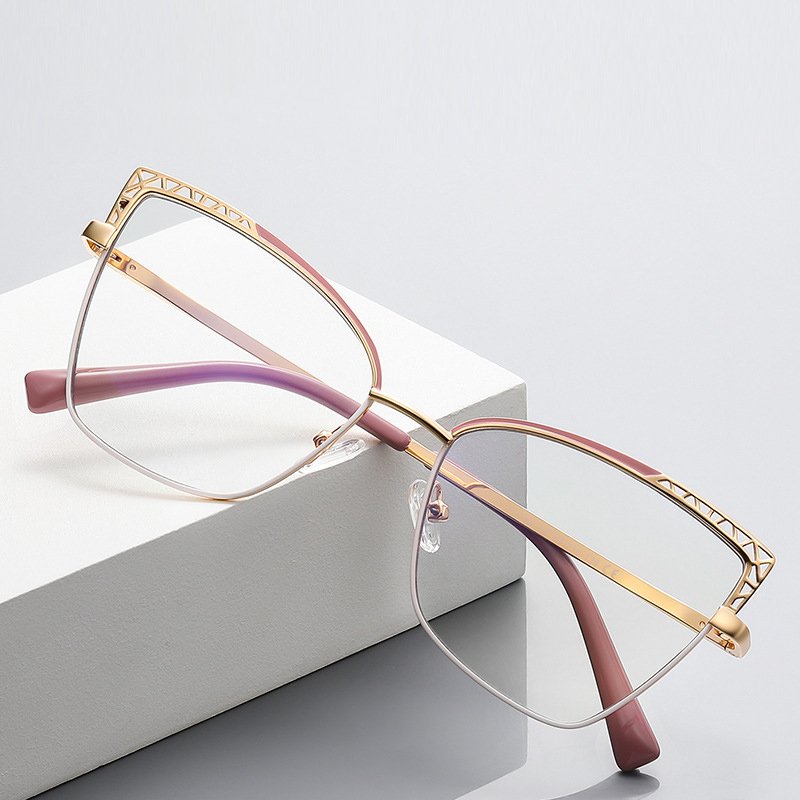 Unisex Cat Eye Optical Glasses Frame Anti-Blue Light Alloy Material Printed Pattern Style for Computer Reading Use for Men Women