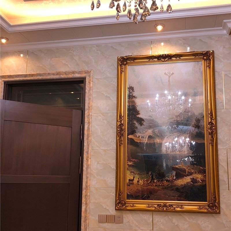 Custom Large Antique Baroque Golden Carved Wooden Photo Frame Shabbi Chic Ornate Canvas Painting Frame with UV Printing