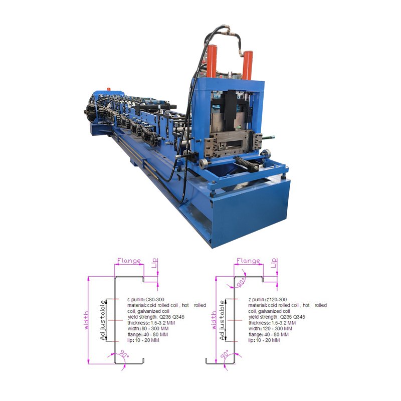 C purlin machine auto change size C Z steel profile metal channel roll forming making machine