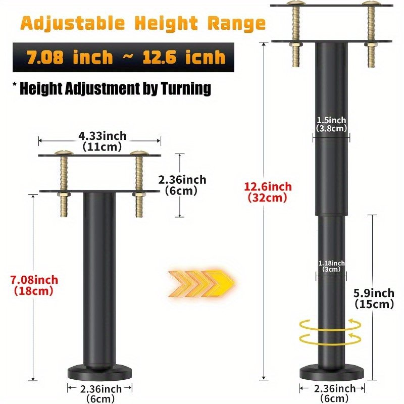 Adjustable Height Bed Support Legs 7.08-12.6 inch Bed Frame Center Support Legs for Bed Frame/Bed Center Slat/Furniture