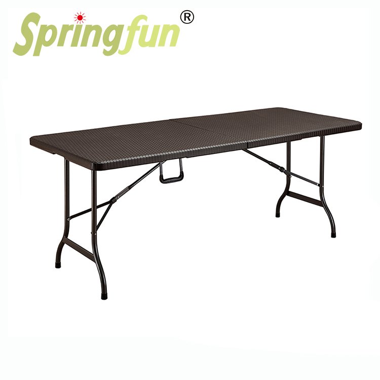 Hot sale New Design HDPE Rattan Look 180cm 4ft 6ft 8ft Blowing Mould Folded in Half Garden Picnic Party Tables