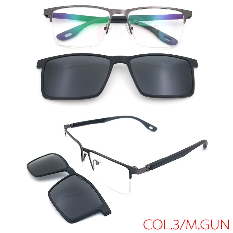 wholesale high quality custom logo spring hinge eyewear Uv400 Polarized half frame stainless metal clip on glasses