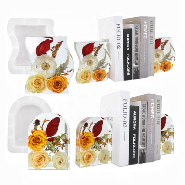 DLR737 Bookends Resin Mold 9pcs Large Geode Book Organize Silicone Mold for Books Office Home Decoration Wedding Valentine Gift