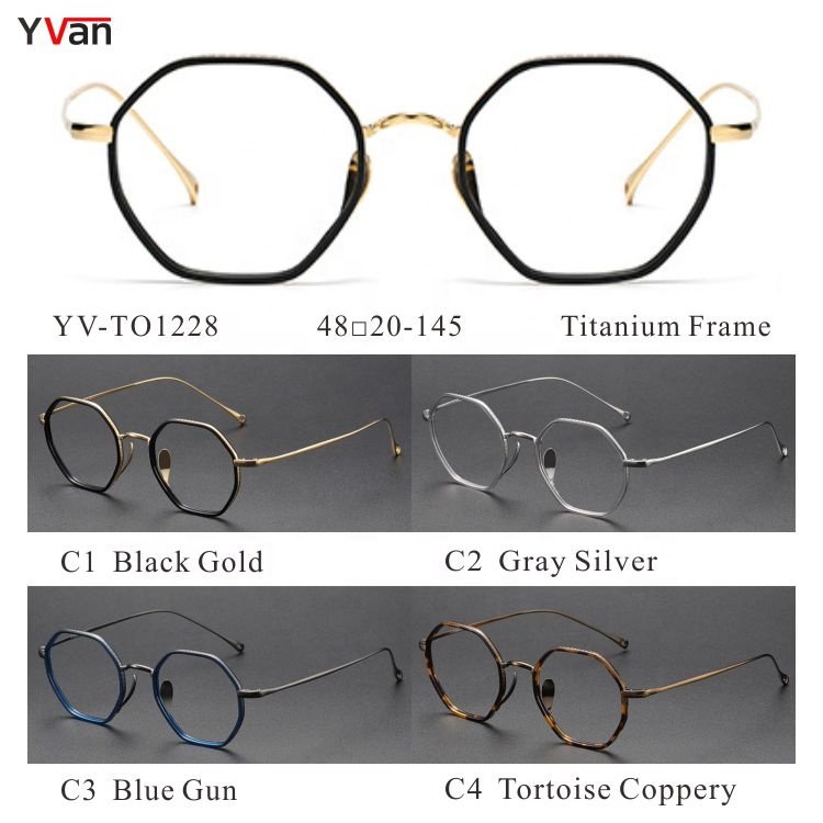 Gray Silver Frame Fashion Eyeglasses Designer Hexagon Eyewear Light Weight Fullrim Titanium Eye Glasses Optical Frame