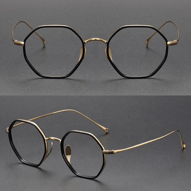 Gray Silver Frame Fashion Eyeglasses Designer Hexagon Eyewear Light Weight Fullrim Titanium Eye Glasses Optical Frame