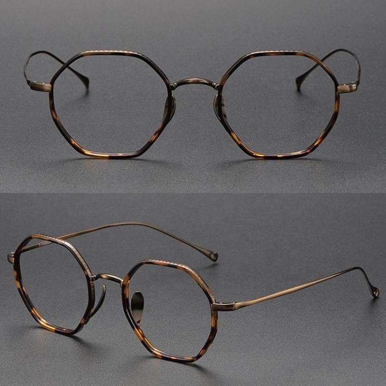 Gray Silver Frame Fashion Eyeglasses Designer Hexagon Eyewear Light Weight Fullrim Titanium Eye Glasses Optical Frame