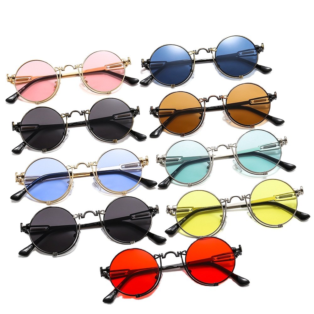 1846 Steampunk Sun Glasses Men Gold Frame Metal Yellow Red Black Oval Sunglasses New polarized metal-punk fashion Sunglasses
