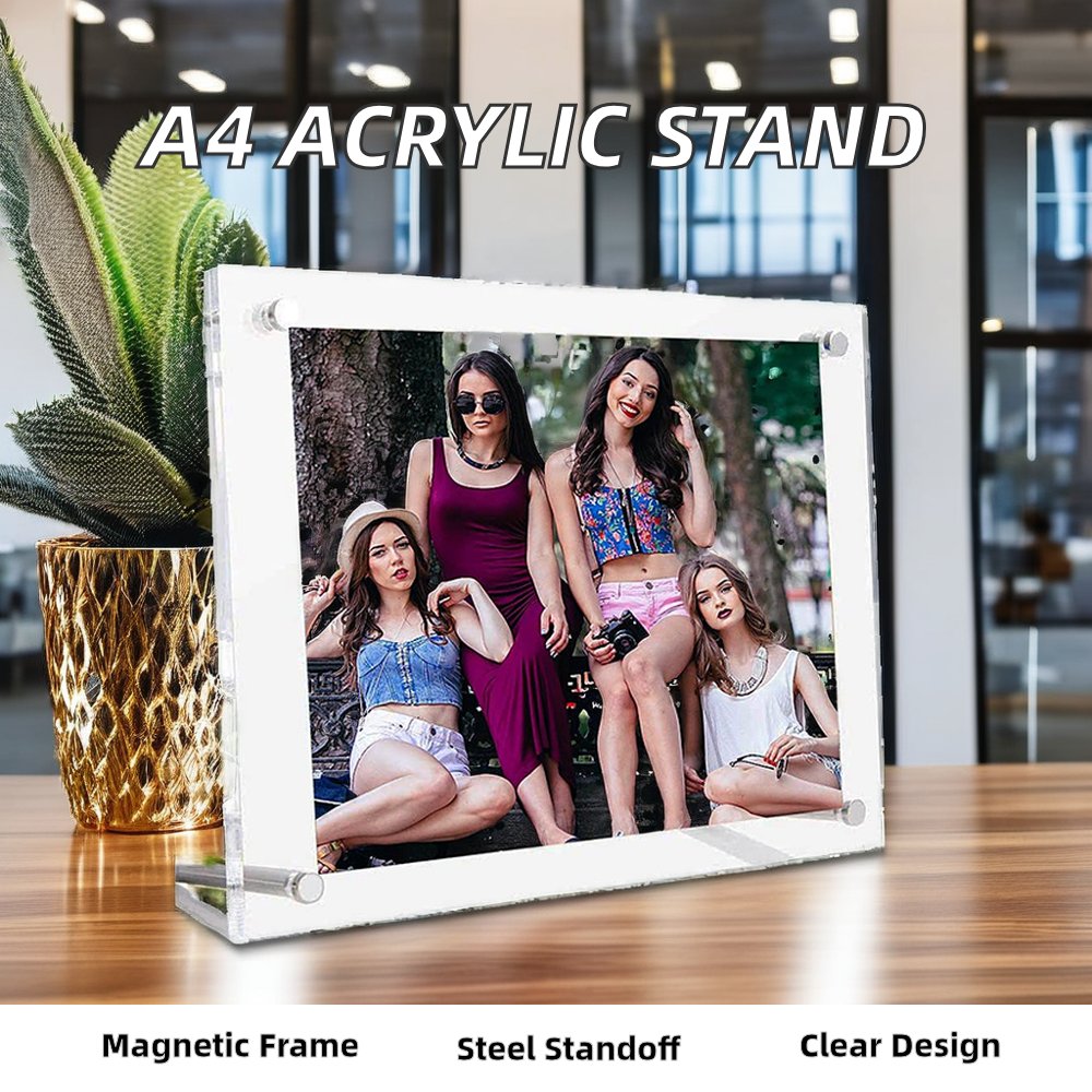 Jihong Customizable Plastic Logo Rack Bracket Wholesale Transparent A4 Acrylic 5/6/7/8/12 Inch Photo Frame Diagonal Back Design