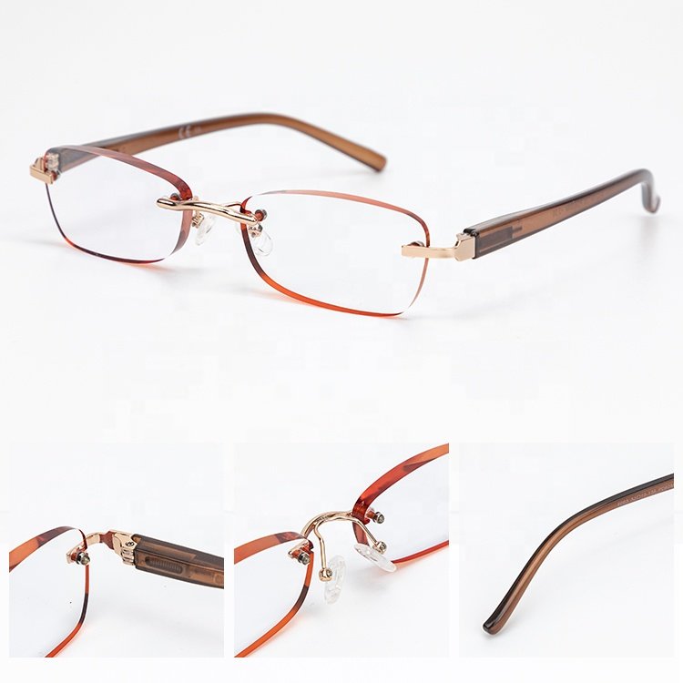 new arrival personal rectangle rimless wood reading glasses womens eyewear gold deco thin frame blue ray optical reading glasses