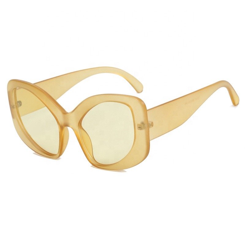 New arrival fashion personalized big yellow frame oversized alien cat eye sunglasses for women
