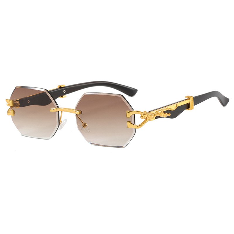 Leopard Head Fashion retro high quality Cheetah Decorative Frameless Square Sun glasses Luxury brand designer sunglasses men