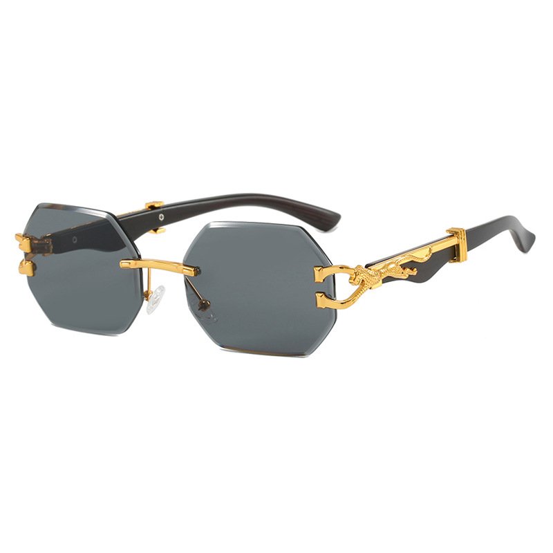 Leopard Head Fashion retro high quality Cheetah Decorative Frameless Square Sun glasses Luxury brand designer sunglasses men