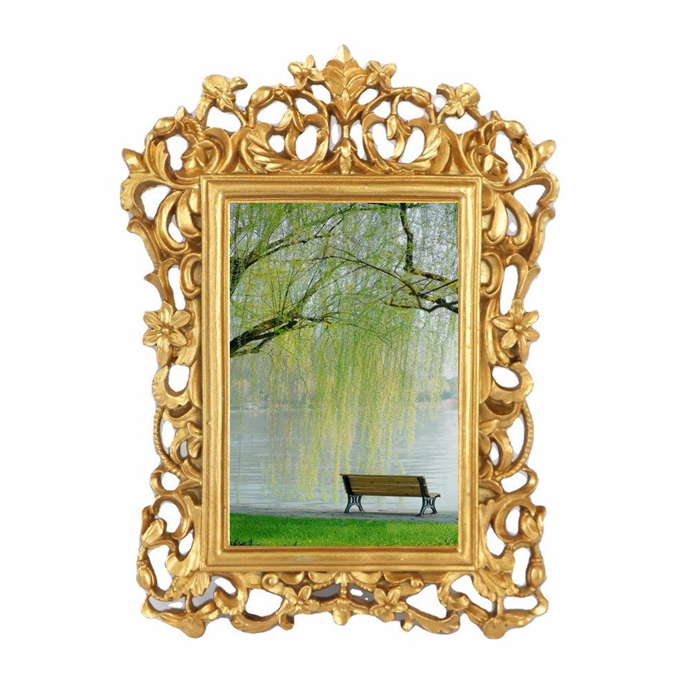 Ornate Textured 4 x 6 Inch Hand-Crafted Resin Picture Frame Iron Material with Easel for Tabletop & Wall Gallery Photo Displays