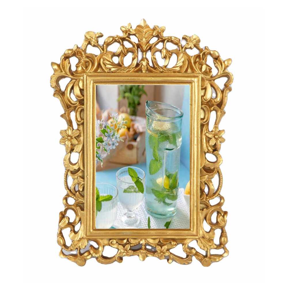 Ornate Textured 4 x 6 Inch Hand-Crafted Resin Picture Frame Iron Material with Easel for Tabletop & Wall Gallery Photo Displays