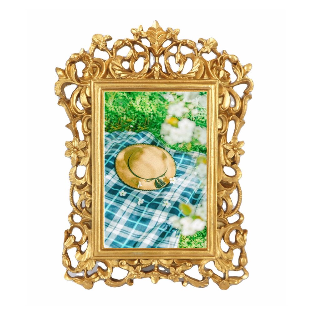 Ornate Textured 4 x 6 Inch Hand-Crafted Resin Picture Frame Iron Material with Easel for Tabletop & Wall Gallery Photo Displays