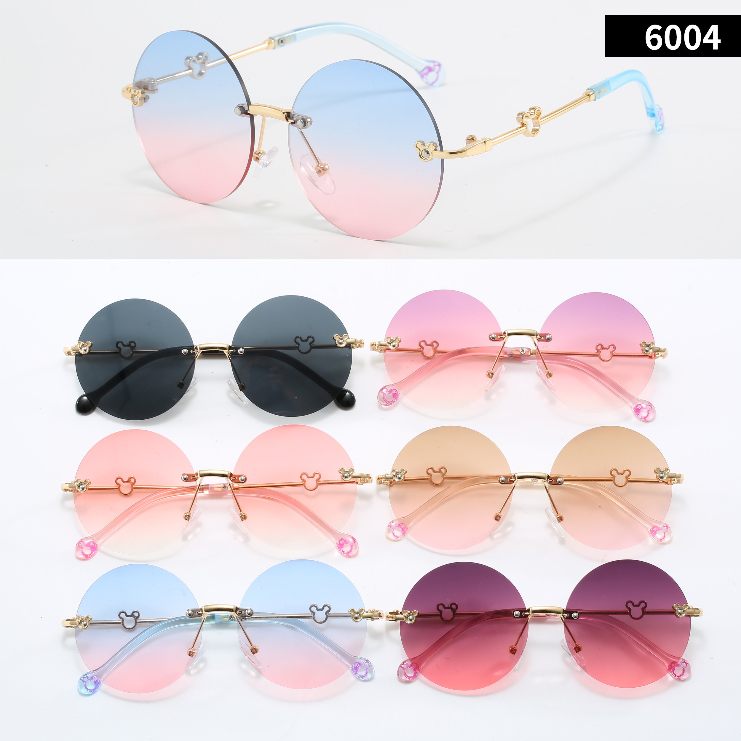 2024 Mix Color Kids Frameless Sunglasses Baby Boys Girls UV400 Classics Irregular lens Metal Frame Children Sunglasses