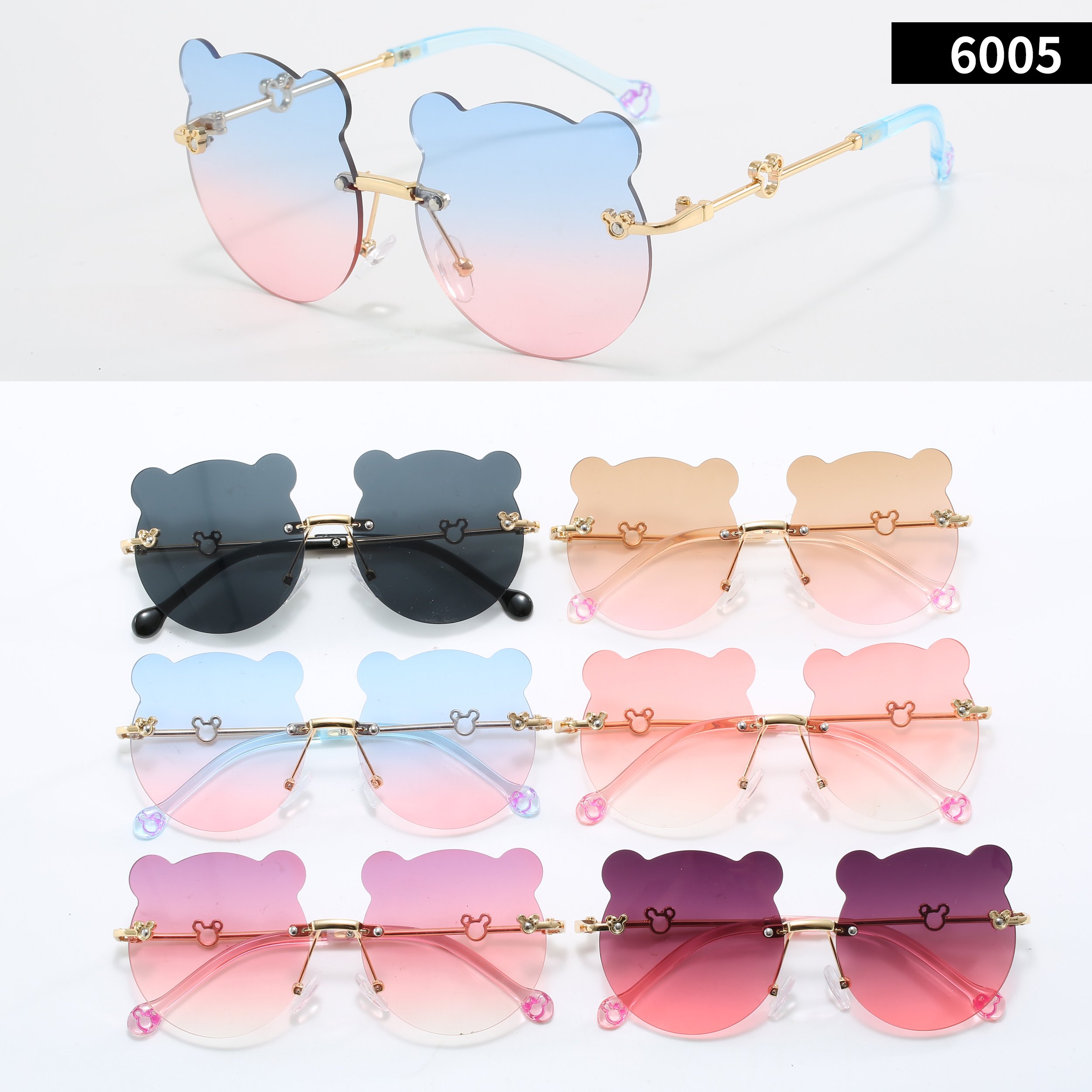 2024 Mix Color Kids Frameless Sunglasses Baby Boys Girls UV400 Classics Irregular lens Metal Frame Children Sunglasses